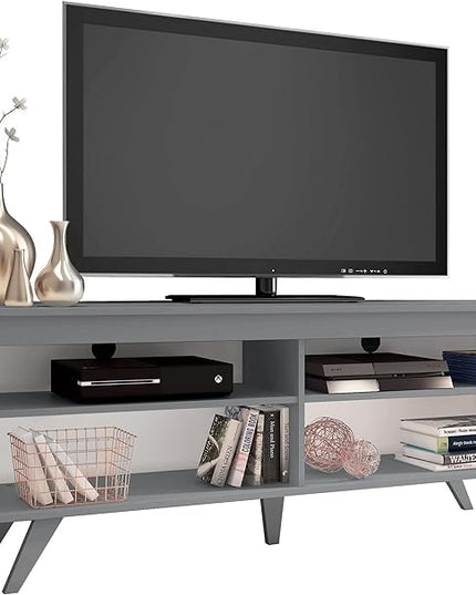 Madesa TV Stand with 4 Shelves and Cable Management, Entertainment Center for TVs up to 65 Inches, Wood, 23'' H x 15'' D x 59'' L – Grey - LeafyLoom