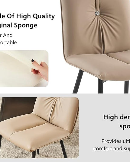 YOUTASTE Dining Chairs Set of 2 Mid Century Modern Upholstered Kitchen Chairs Soft Padded Side Chairs Leather Dinner Chairs with Metal Legs for Living Room Bedroom, Khaki - LeafyLoom