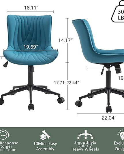 YOUTASTE Office Chair with Wheels Modern Armless Desk Chair, Adjustable Swivel Rolling Computer Task Chair, Faux Leather Sewing Chairs with Ergonomic Rocking Back Gaming Chair, Bright Blue - LeafyLoom
