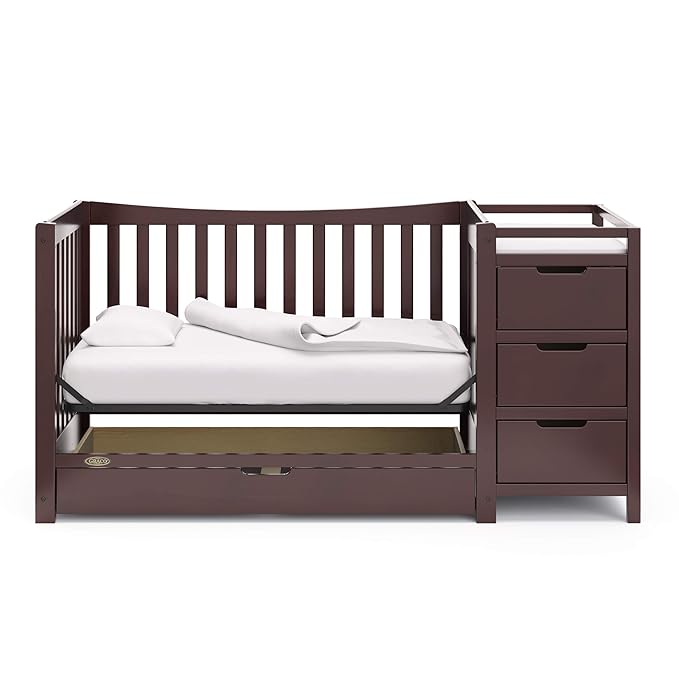 Graco Remi 4-In-1 Convertible Crib & Changer With Drawer (Espresso) – GREENGUARD Gold Certified, Crib And Changing-Table Combo, Includes Changing Pad, Converts To Toddler Bed, Full-Size Bed - LeafyLoom