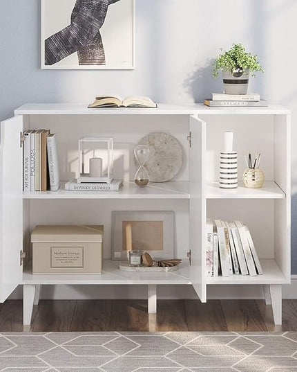 Panana Kitchen Buffet Cabinet Storage Sideboard with 2 Doors 2 Shelves, White, 41.8" L x 15" W x 32.5" H - LeafyLoom