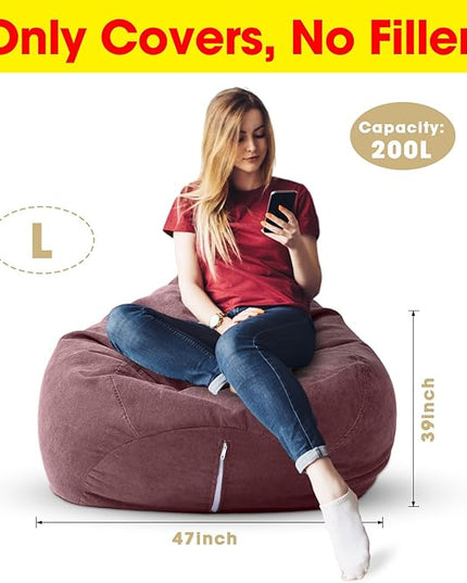 2 Pcs Bean Bag Cover Stuffed Animal Storage Bean Bag Chair Cover Soft Corduroy Stuffed Animal Bean Bag Storage for Kids Adults Indoor Bedroom Organizing Plush Toys (Pink Purple,200l) - LeafyLoom