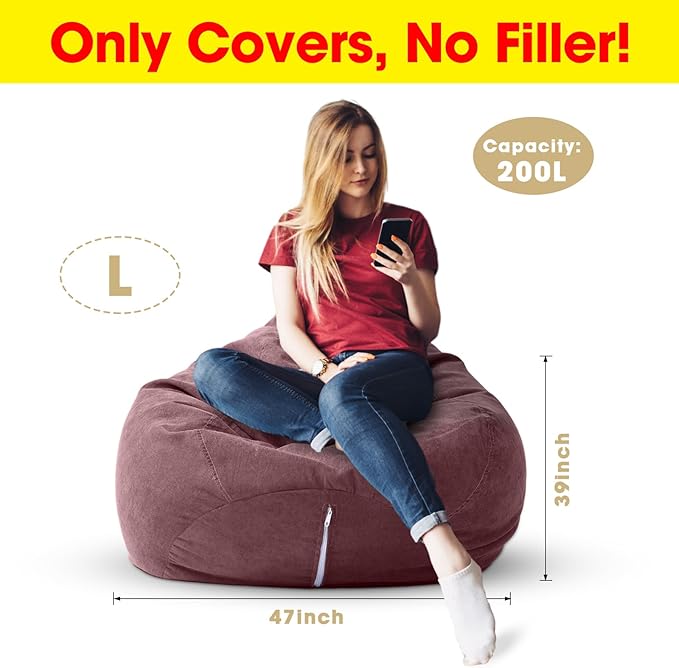 2 Pcs Bean Bag Cover Stuffed Animal Storage Bean Bag Chair Cover Soft Corduroy Stuffed Animal Bean Bag Storage for Kids Adults Indoor Bedroom Organizing Plush Toys (Pink Purple,200l) - LeafyLoom