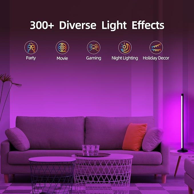 Corner Floor Lamp Smart RGB Color Changing Corner Lamp, Modern LED Bedside Lamps with Wi-Fi App Control, 64+ Scene, DIY Modes, Music Sync, Standing Lamp Suitable for Bedroom, Living Room - LeafyLoom