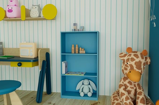 FURINNO Basic 3-Tier Bookcase Storage Shelves, Light Blue - LeafyLoom