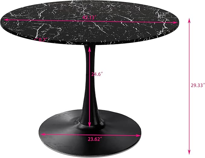 NicBex Dining Table Contemporary Kitchen Table Farmhouse Rustic 42.12" Round Dining Table with Printed Black Marble Table Top, Metal Base Dining Table, End Table Leisure Coffee Table, Black Marble - LeafyLoom