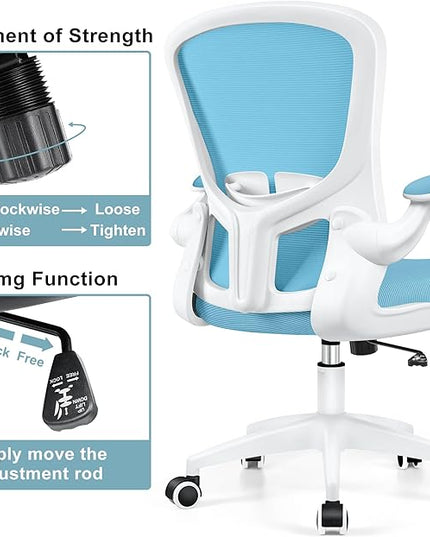 Ergonomic Office Chair, Lumbar Support Desk Chair with Flip-up Armrest and Breathable Mesh, Height Adjustable Swivel Office Chair Blue - LeafyLoom