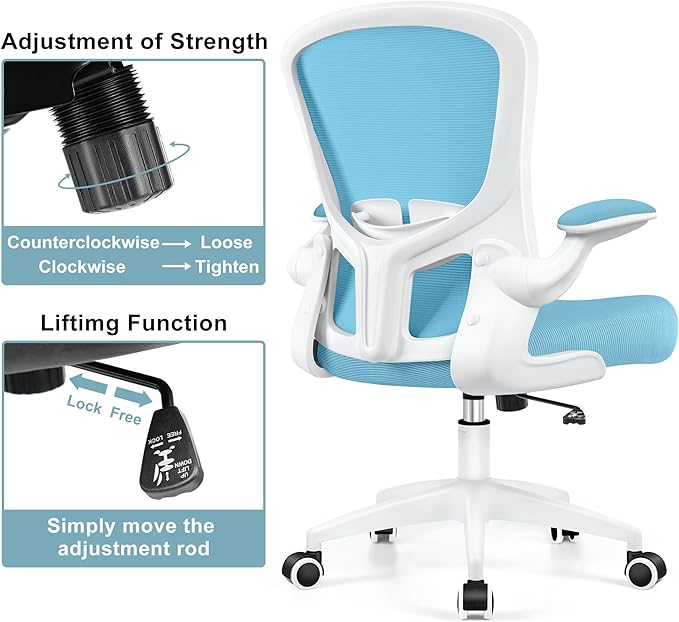 Ergonomic Office Chair, Lumbar Support Desk Chair with Flip-up Armrest and Breathable Mesh, Height Adjustable Swivel Office Chair Blue - LeafyLoom