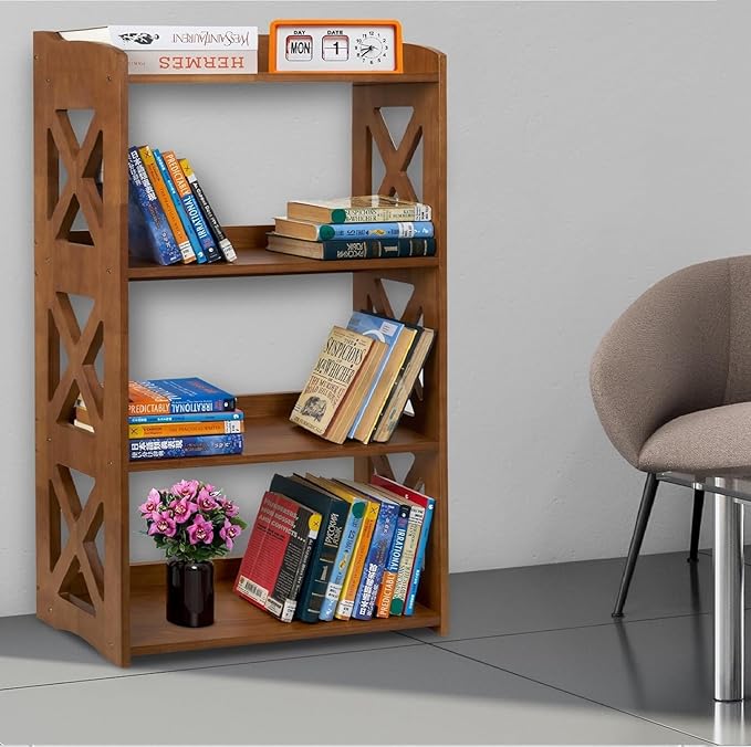 Open Bookshelf, 4 Tier Bookcase, Small Bookshelf, wooden Book Shelf Kitchen shelf, Freestanding Display Storage Shelves, bookshelf for bedroom, Living Room and Office - LeafyLoom