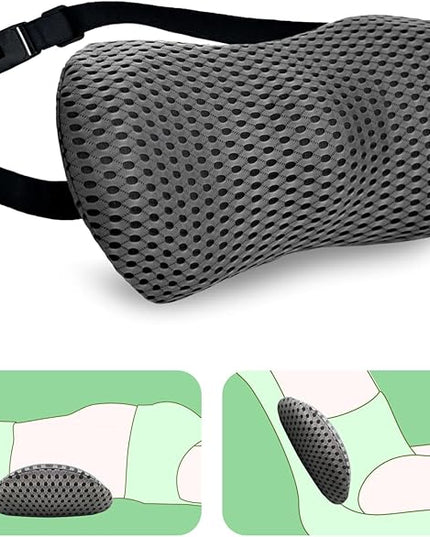 Lumbar Support Pillow - Memory Foam for Low Back Pain Relief, Ergonomic Streamline Car Seat, Office Chair, Recliner and Bed (Upgrade Gray) - LeafyLoom