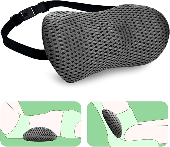 Lumbar Support Pillow - Memory Foam for Low Back Pain Relief, Ergonomic Streamline Car Seat, Office Chair, Recliner and Bed (Upgrade Gray) - LeafyLoom