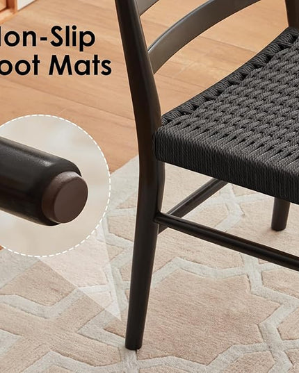 STARY Wood Rattan Dining Room Chairs Set of 2 with Comfortable Woven Seat, Fully Assembled, Full Black - Set of 4 - LeafyLoom