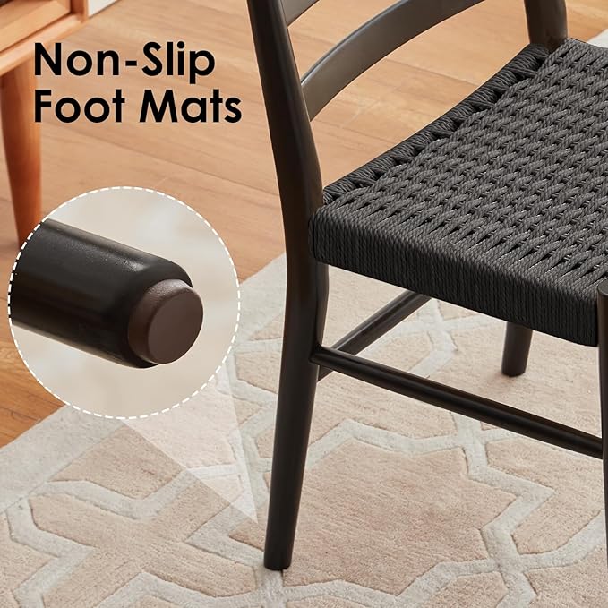 STARY Wood Rattan Dining Room Chairs Set of 2 with Comfortable Woven Seat, Fully Assembled, Full Black - Set of 4 - LeafyLoom