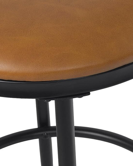 HomePop Upholstered Metal Barstool, Fabric Side Chairs for Dining Room, Kitchen and Living Room - Carmel Brown Faux Leather - LeafyLoom