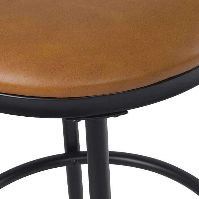 HomePop Upholstered Metal Barstool, Fabric Side Chairs for Dining Room, Kitchen and Living Room - Carmel Brown Faux Leather - LeafyLoom