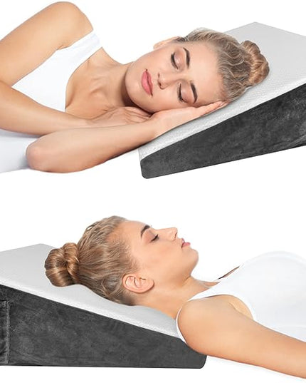 Wedge Pillow for Sleeping, 10 inch Bed Wedge Pillow, for Back Support, Neck Pain, Leg Elevation, Acid Reflux, Snoring, After Surgery, Triangle Pillow Wedge, Memory Foam Top - LeafyLoom