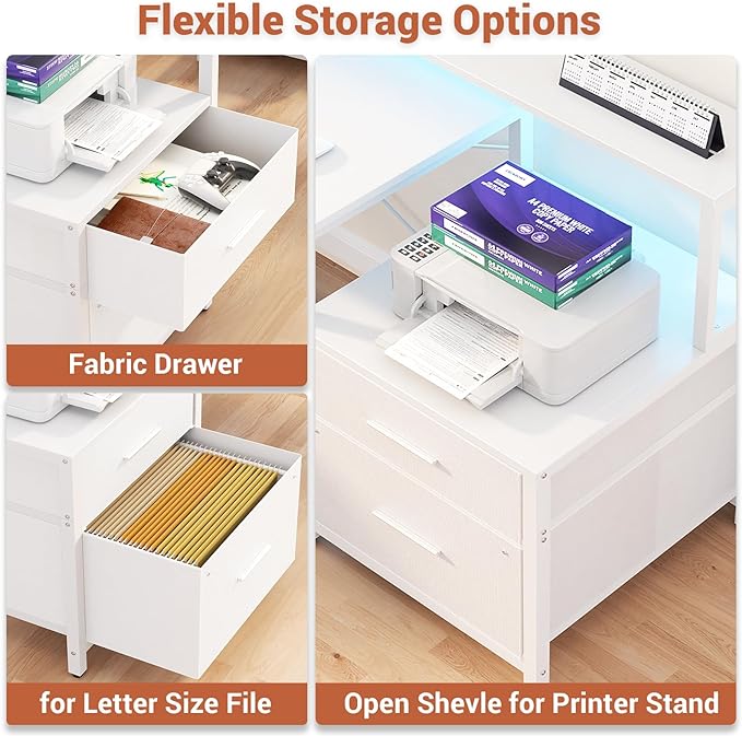 Aheaplus L Shaped Desk with File Drawer, 72.8" Reversible L Shaped Computer Desk with Power Outlet & LED Strip, Gaming Desk with Long Monitor Stand, Office Desk Corner Desk with Storage Shelf, White - LeafyLoom