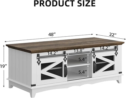 IDEALHOUSE Farmhouse Coffee Table with Storage 48'' Center Table Industrial Cocktail Table with Sliding Barn Doors Modern Rectangular Living Room Table Rustic Coffee Table with Adjustable Shelves - LeafyLoom