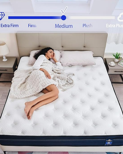 King Mattress,14 Inch Gel Memory Foam Hybrid Mattress in a Box,Motion Isolation Individually Wrapped Pocket Coils,Pressure Relief,Back Pain Relief,Breathable,Non-Fiberglass King Size Mattress - LeafyLoom