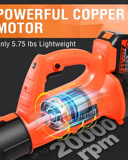 Cordless Leaf Blower - 21V Electric Yard Blower 350CFM 150MPH with 4.0Ah Battery & Charger, 6-Speed Adjustable for Lawn Care, Snow Blowing, Debris & Dust - LeafyLoom