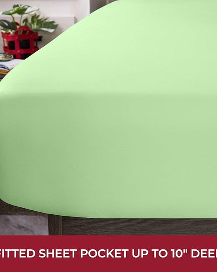 Mellanni RV Short Queen Sheets - 4 PC Iconic Collection Bedding Sheets & Pillowcases - Hotel Luxury, Extra Soft, Cooling Bed Sheets - Deep Pocket up to 10 inch (RV/Short Queen, Pistachio) - LeafyLoom