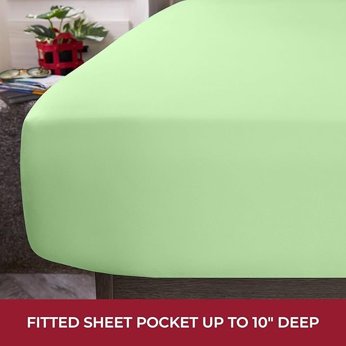 Mellanni RV Short Queen Sheets - 4 PC Iconic Collection Bedding Sheets & Pillowcases - Hotel Luxury, Extra Soft, Cooling Bed Sheets - Deep Pocket up to 10 inch (RV/Short Queen, Pistachio) - LeafyLoom