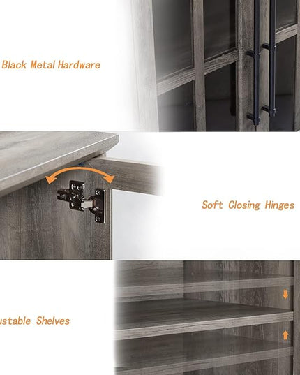 Okvnbjk Coffee Bar Storage Cabinet, Small Farmhouse Sideboard Buffet Cabinet with Doors & Shelves for Kitchen, Accent Credenza Cabinet for Living/Dining Room, Bedroom, Grey Wash - LeafyLoom