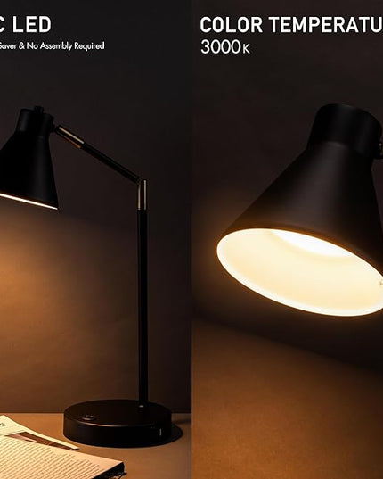 O’Bright Astrum - LED Desk Lamp with Dual USB Charging Ports, 100% Metal Lamp, 270° Swivel Arms, Soft White Light (3000K), Bedside Reading Lamp, Home Office Lamp, Table Lamp, ETL Listed, Black - LeafyLoom