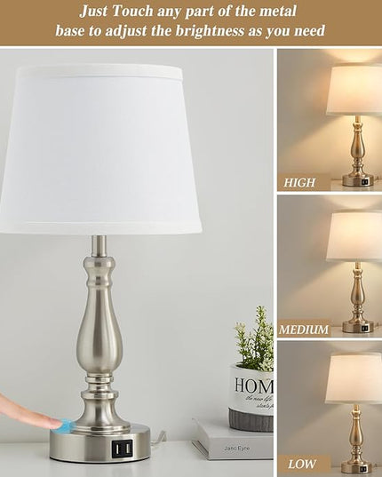 Table Lamps for Bedrooms Set of 2 - Touch Bedside Lamps with Dual USB Ports, 3 Way Dimmable White Nightstand Lamps for End Tables, Farmhouse Night Stand Lamps for Living Room Bed Side Guest Room - LeafyLoom