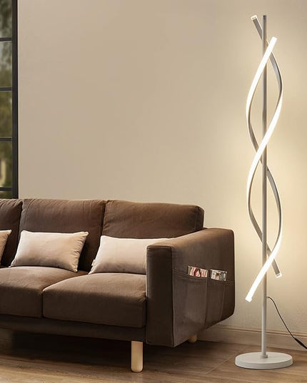 LED Floor Lamps for Living Room,Spiral Modern Floor Lamp with Remote Control 60 Inch Dimmable White Floor Lamp 48W Standing Lamp with Timer 3 Color Temperature Corner Floor Lamp for Bedroom - LeafyLoom