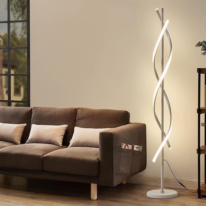 LED Floor Lamps for Living Room,Spiral Modern Floor Lamp with Remote Control 60 Inch Dimmable White Floor Lamp 48W Standing Lamp with Timer 3 Color Temperature Corner Floor Lamp for Bedroom - LeafyLoom