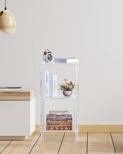 Acrylic Bookcase for Small Spaces, 3 Tier Clear Bookshelf for Bedroom, Bathroom, Living Room, Multipurpose Shelving Unit for Collectibles, Plants, Display, 15.7'' L x 11.8'' W x 30.7'' H - LeafyLoom