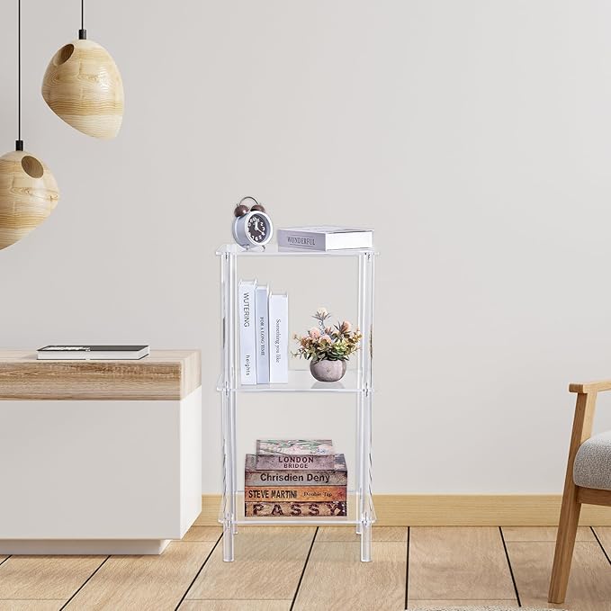 Acrylic Bookcase for Small Spaces, 3 Tier Clear Bookshelf for Bedroom, Bathroom, Living Room, Multipurpose Shelving Unit for Collectibles, Plants, Display, 15.7'' L x 11.8'' W x 30.7'' H - LeafyLoom
