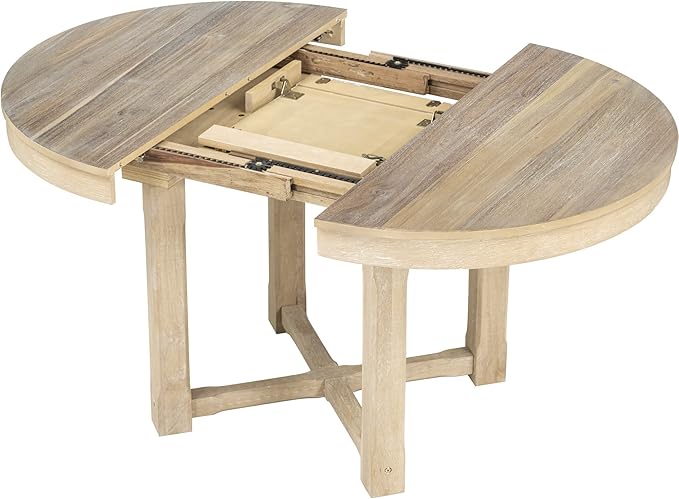 Kitchen 5-Piece Set, Two-Size Round to Oval Extendable Butterfly Leaf Table and 4 Upholstered Dining Chairs with Armrests, Natural Wood Wash - LeafyLoom