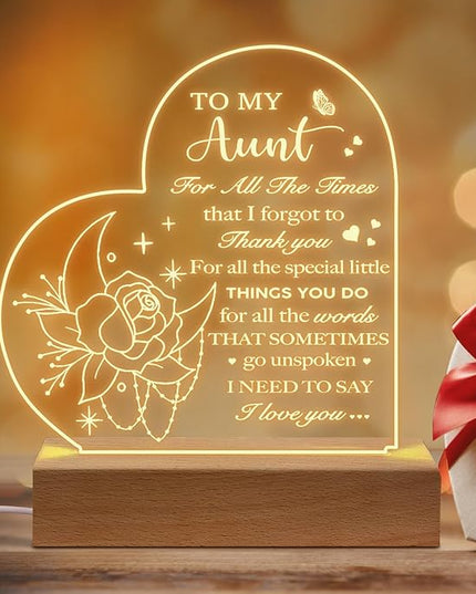 Aunt Birthday Gifts from Niece Nephew, to My Aunt Acrylic Engraved Night Light with Base for Aunt Mother's Day Thanksgiving Birthday Christmas Gifts - LeafyLoom