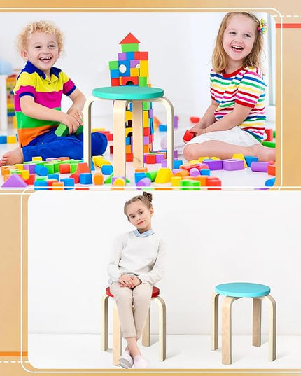 4 Pcs 12 Inch Bentwood Stacking Stool for Kids Colored Durable Round Nesting Stool Flexible Wood Stackable Stool Chairs for Playroom Daycare Home Classroom (Bright Color) - LeafyLoom
