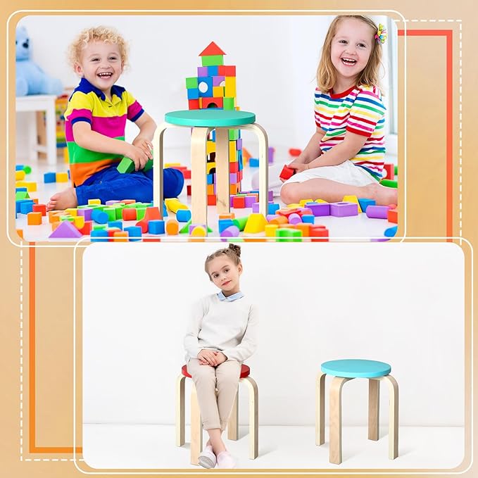 4 Pcs 12 Inch Bentwood Stacking Stool for Kids Colored Durable Round Nesting Stool Flexible Wood Stackable Stool Chairs for Playroom Daycare Home Classroom (Bright Color) - LeafyLoom