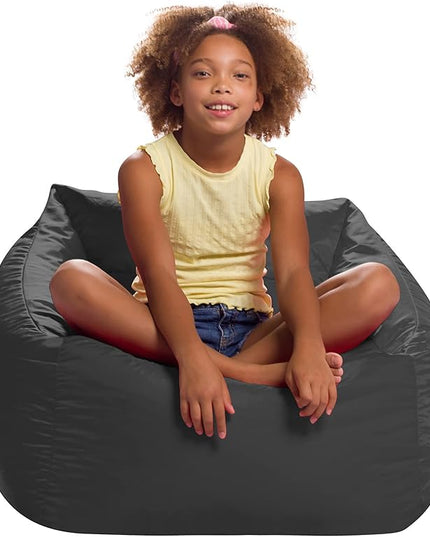 Posh Creations Structured Comfy Seat for Playrooms and Bedrooms, Large Bean Bag Chair, Coronado Chair, Charcoal Gray - LeafyLoom