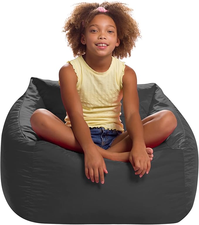 Posh Creations Structured Comfy Seat for Playrooms and Bedrooms, Large Bean Bag Chair, Coronado Chair, Charcoal Gray - LeafyLoom