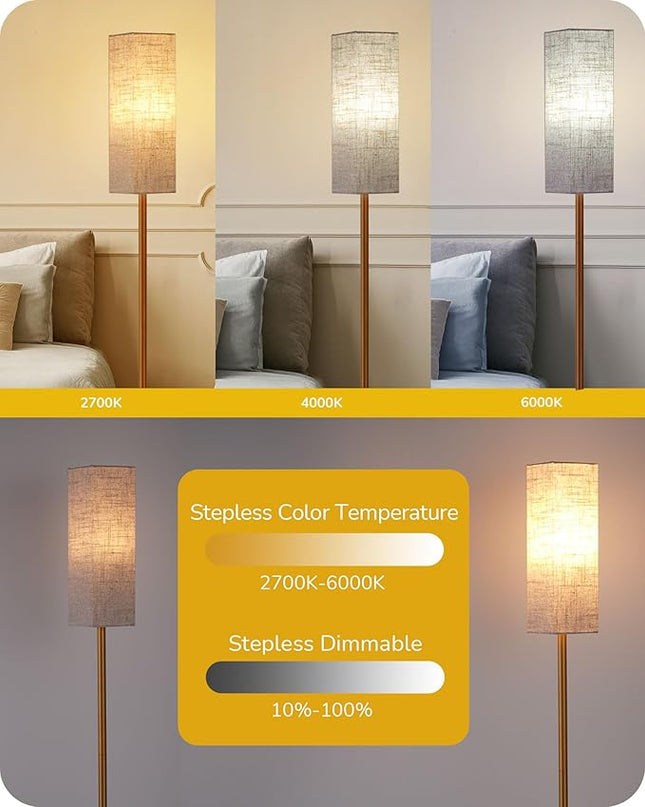 EDISHINE Modern Corner Floor Lamp with Remote, Stepless Dimmable Minimalist Reading Lamp, 65" Tall Pole Lamp for Living Room, Bedroom, Office, 9W LED Bulb Included (Gold) - LeafyLoom