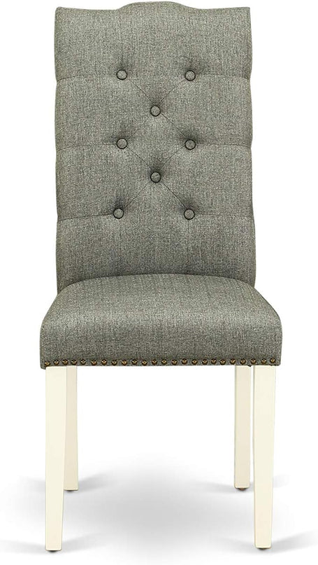 East West Furniture HBEL3-LWH-07 Hartland 3 Piece Modern Dining Set Contains a Round Wooden Table with Pedestal and 2 Gray Linen Fabric Upholstered Parson Chairs, 42x42 Inch - LeafyLoom