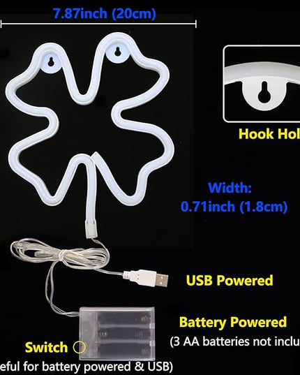 Neon Signs Shamrocks Shaped St. Patrick's Day decorations, Green LED Clover Neon Lights for Wall Decor Battery/USB Operated Night Lights Bar Lamp for Home, Christmas, Halloween, Bedroom Decor - LeafyLoom