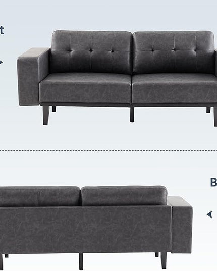 79” Leather Sofa Couches for Living Room, Oversized Loveseat Sofa, 3 Seat Mid Century Modern Couch, Faux Leather Couch Sofa, Love Seat with Solid Wood Leg, Bedroom Couch, Grey - LeafyLoom