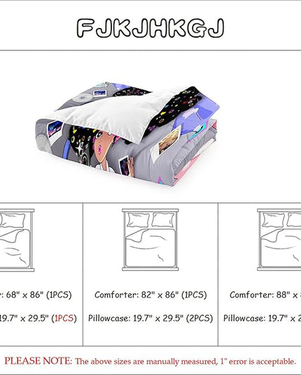 Black Girl Comforter Set Queen Size Bedding Sets for Girls Cute Black Girl Bedding Set African American Girl Soft Microfiber 3 Piece Queen Quilt Sets, 1 Comforter + 2 Pillowcases - LeafyLoom