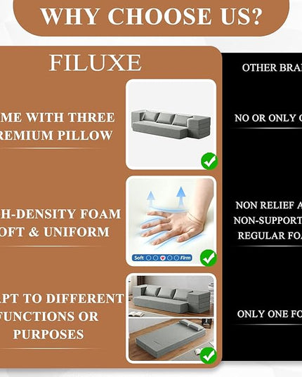 Convertible Folding Sofa - Modern Linen Fabric Coffee Table, Foldable Floor&Futon Couch, Space-Saving Chair with Pillow for Living Room/Dorm/Guest Room/Home Office/Apartment,Twin XL,Light Gray - LeafyLoom