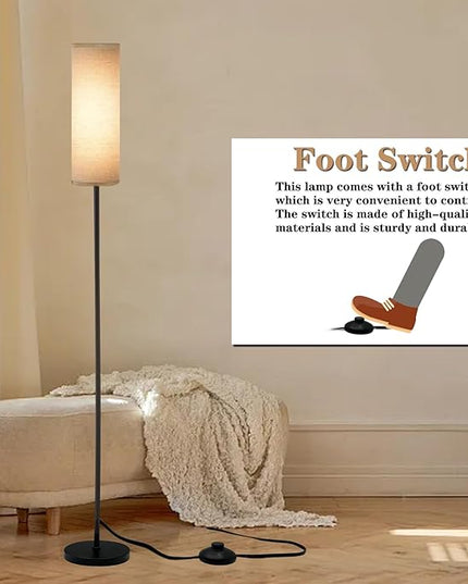 LED Floor Lamp Simple Design, Modern Floor Lamp with Shade, Tall Lamps for Living Room Bedroom Office Dining Room Kitchen, Black Pole Lamp with Foot Switch (with Bulb)(Gray Shade) - LeafyLoom
