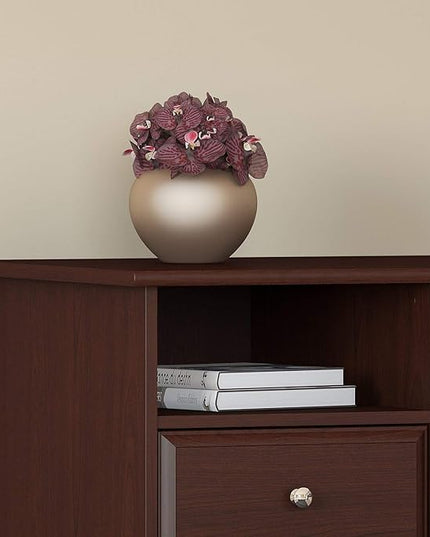 Bush Furniture L Shaped Desk with Drawers for Executive and Home Office | Cabot Collection Corner Table with Storage and Chrome Hardware Return, 72W, Harvest Cherry - LeafyLoom