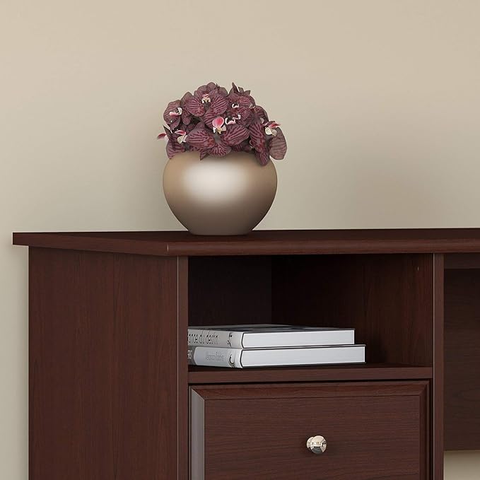 Bush Furniture L Shaped Desk with Drawers for Executive and Home Office | Cabot Collection Corner Table with Storage and Chrome Hardware Return, 72W, Harvest Cherry - LeafyLoom