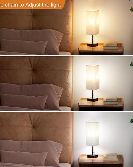 Pull Chain Small Table Lamp for Bedroom with USB Ports, 3 Color Temperature Bedside Lamp for Kid's Room Office - LeafyLoom