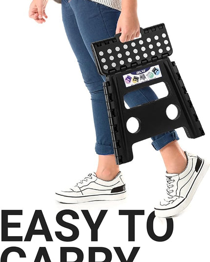 Delxo Folding Step Stool, 13 inch Non-Slip Foldable Stools for Kids & Adults Up to 300 LBS, Step Stool with Handle, Lightweight for Kitchen, Bathroom, Bedroom, Garden, Black, 1PC - LeafyLoom